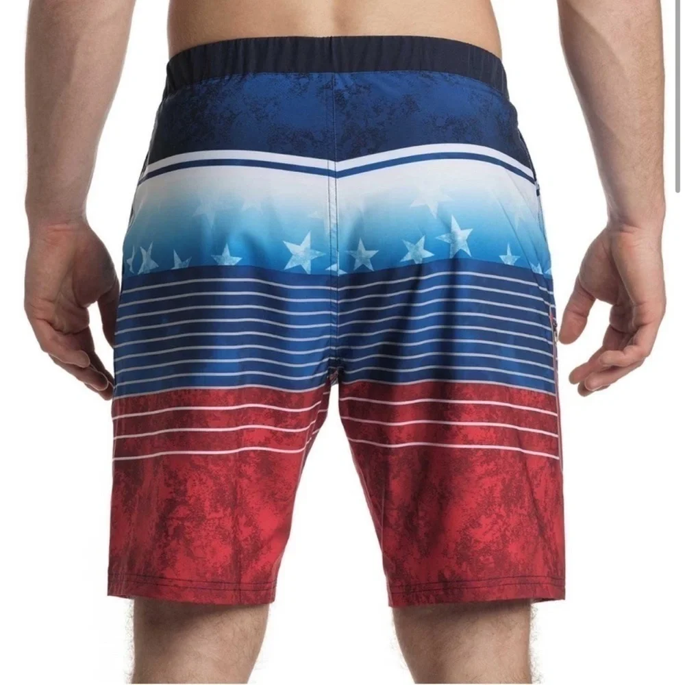 🌷 Zero Exposure Red White Blue Stars & Stripe Swim Trunks NWOT